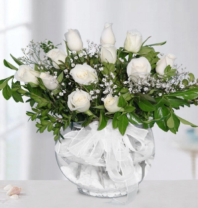  Kayseri Çiçek Siparişi Fanusta Beyaz Güller