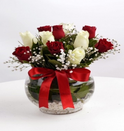  Kayseri Çiçek Aşk Küresi Kırmızı Beyaz Güller